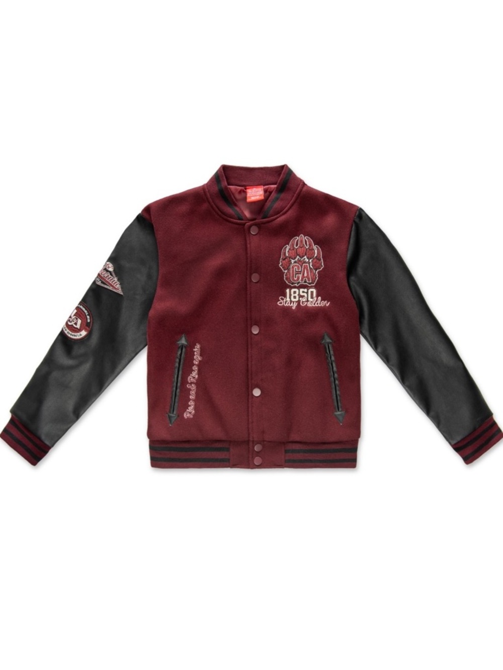 New - Ring of Fire Big Boys Dedan Woolen Varsity Jacket in Burgundy & Black